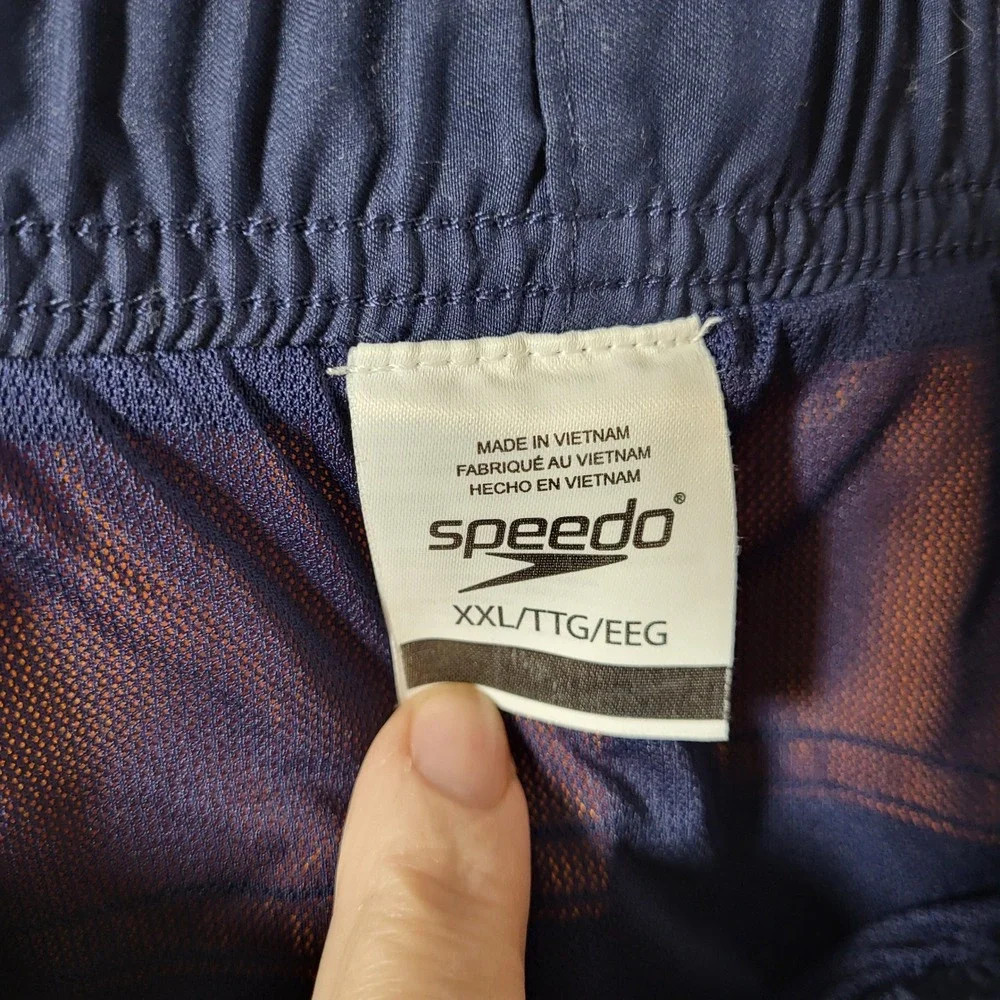 Speedo Mens Volley Swim‎ Shorts Navy Blue Orange Cargo Pocket Mesh Liner XXL